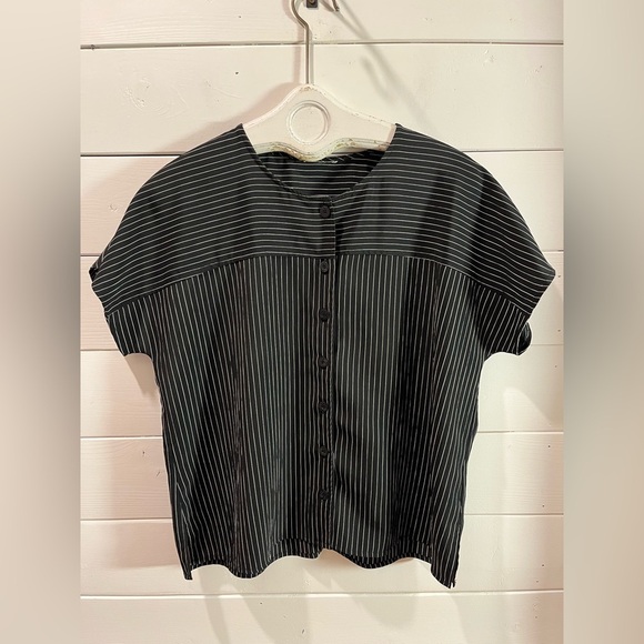🖤VINTAGE THE BAY Black & White Striped Blouse – Estimated Size L - Picture 1 of 9